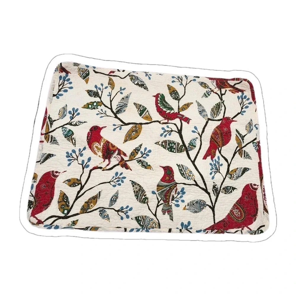 Vintage Quilted Red Birds Pillow Sham King Paisley Prints Haymeyer Cottage Retro
